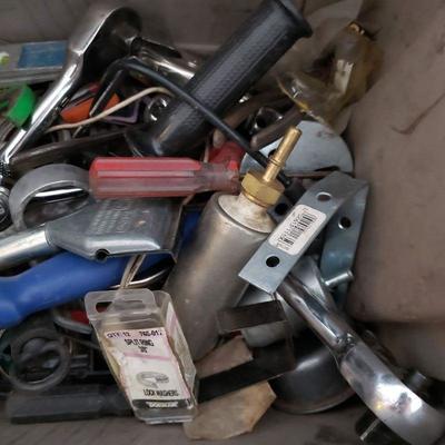 Heavy Duty Tote With Assorted Tools and Auto Parts