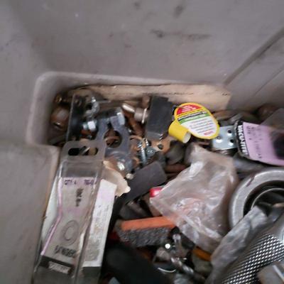 Heavy Duty Tote With Assorted Tools and Auto Parts