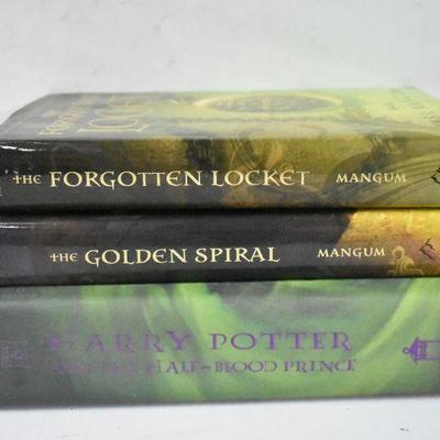 3 Hardcover Books, Young Adult: Harry Potter, Forgotten Locket, & Golden Spiral