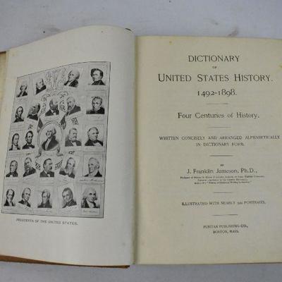 Dictionary of United States History, Hardcover Book - Antique 1897