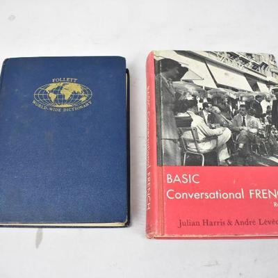 2 Hardcover Books: French/English Dictionary & Basic Conversational French