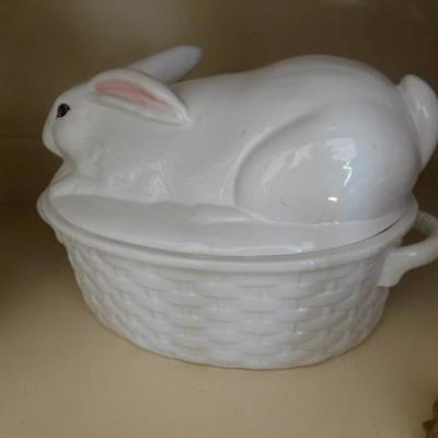Large Portugese Ceramic Rabbit on a Nest 