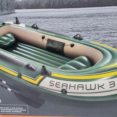 Intex Seahawk 3 Person Inflatable Boat Set with Aluminum Oars & Pump - New