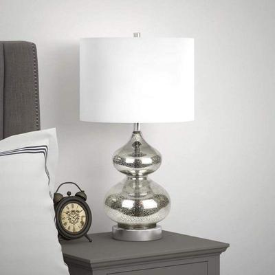 Katrin Modern Glam Double Gourd Table Lamp in Mercury Glass w/ Linen Shade - New