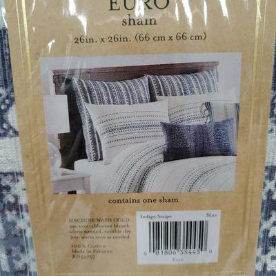 Pair of Cupcakes & Cashmere Indigo Stripe Euro Pillow Sham, Blue White, 1 Sham