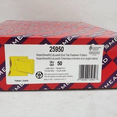 Smead, SMD25950, WaterShed CutLess End Tab Fastener Folders 50/Box, Yellow - New