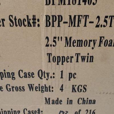 Twin, Best Price Mattress 2.5 Inch Memory Foam Topper - New