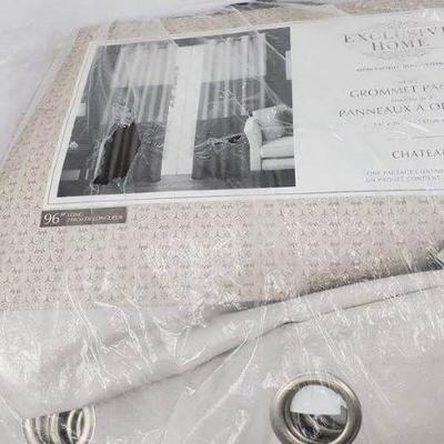 Taupe, Chateau Striped Faux Silk Grommet Top Curtain Panel, Set of 2