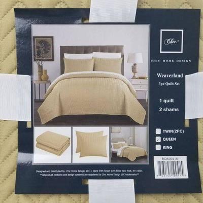 Chic Home Lapp 3 Piece Quilt Cover Set, Queen, Gold - New