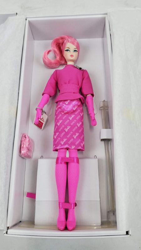 Barbie 60th Anniversary Proudly Pink Doll with Ponytail Logo Brooch New EstateSales