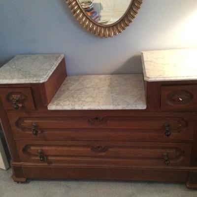 Lot # 35 Antique Marble Top Dresser with 4 drawers 