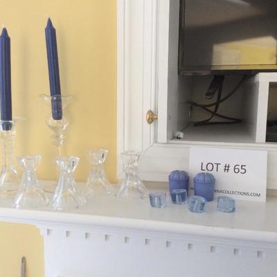 Lot # 65  Lot of crystal Candle Holders with blue candles