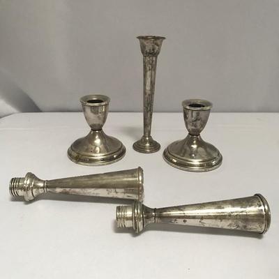 Lot 46 - Sterling Candlesticks with More Silver Serving 