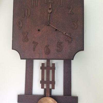Lot # 74 Antique Oak Arts and Crafts Period Wall Clock