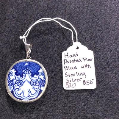 Lot 55 - Unique Sterling Silver Hand Made Frame with Hand Painted Flow Blue on Porcelain