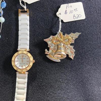 Lot 58 - Anne Klein Watch, Holiday Pin, Fortron Quartz Watch, & Necklace