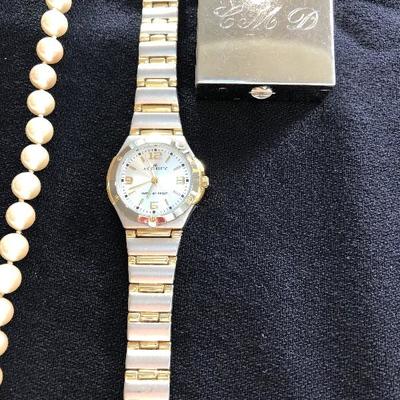 Lot 61 - Anne Klein Watch, Monet Pearl Strand Necklace and Small Silver Color Box