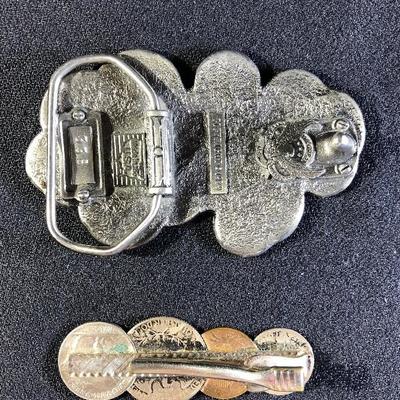 Lot 69 - Numbered Genuine US Coin Belt Buckle (Made in USA) by The Great American Buckle 1979 & Coin Tie Clip