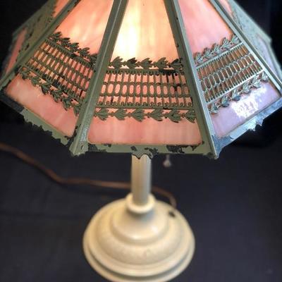 Lot 74 - Antique Bradley & Hubbard Slag Glass Lamp
