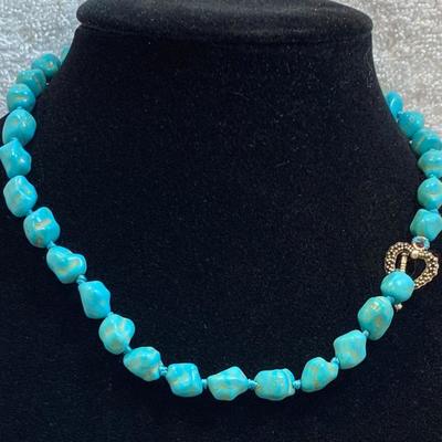 New Chunky Faux Turquoise Necklace with Heart Closure