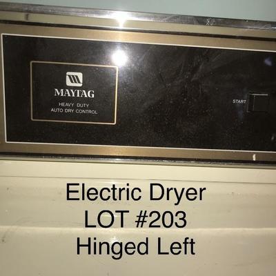 Lot # 203 Maytag Left Hinged Electric Dryer 