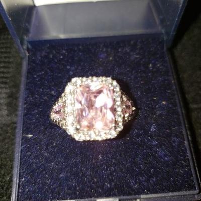 Sterling Silver Pink and White Cubic Zirconia Ring Size 7.5