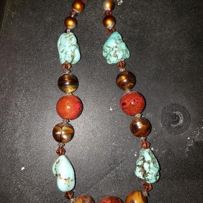 Beautiful Turquoise and Amber Chunky necklace 