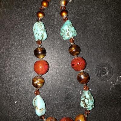 Beautiful Turquoise and Amber Chunky necklace 