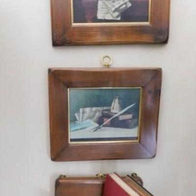 Set of Three Solid Wood Framed Still Art and Shelf Wall Hangers
