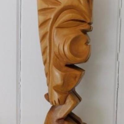 Solid Wood Hand Carved Tribal Totem 17"