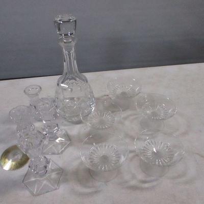 Lot 172 - Crystal Decanter Candlesticks & Glasses