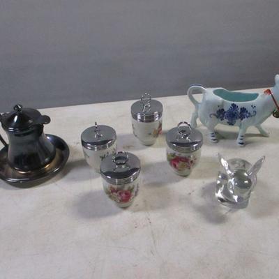 Lot 173 - Holland Cow Creamer & Royal Worcester Egg Coddlers