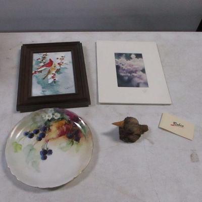 Lot 199 - Painting = Photograph - Plate - Carved Bird