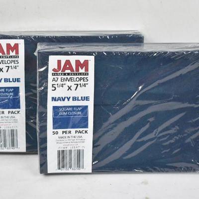 JAM A7 Envelopes, 5 1/4 x 7 1/4, Navy Blue, 50/Pack, Two Packs - New