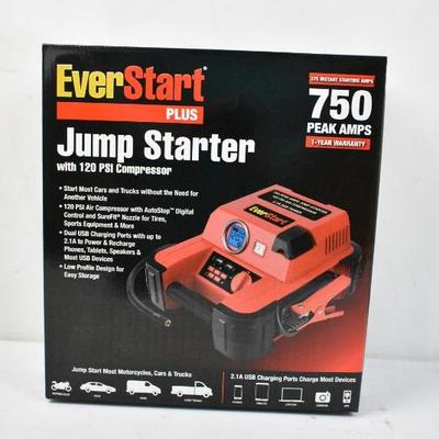 EVERSTART Jump Starter w/ 120 PSI Digital Compressor (JUS750CE) - New