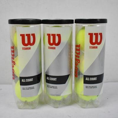 Wilson Titanium 3 Tennis Balls, 3 Cans of 3 Balls Each - New