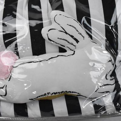 3 Piece Twin Comforter, B&W Stripes, Pink Polka Dots, Bunny Pillow - New