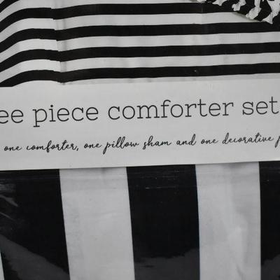 3 Piece Twin Comforter, B&W Stripes, Pink Polka Dots, Bunny Pillow - New