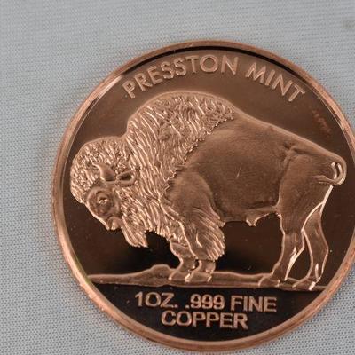 Presston Mint 2 Copper Coins: 1 oz each, 0.999 Fine Copper Bullion - New