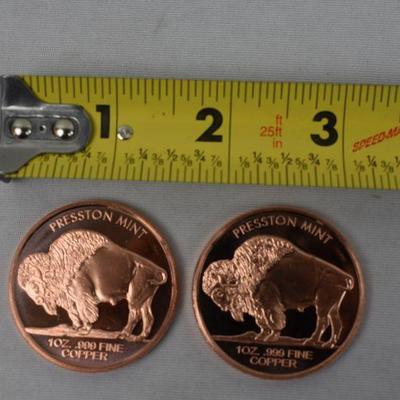 Presston Mint 2 Copper Coins: 1 oz each, 0.999 Fine Copper Bullion - New
