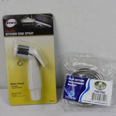 2pc Kitchen Sink Accessories: Replacement Drain Basket & Sink Sprayer - New