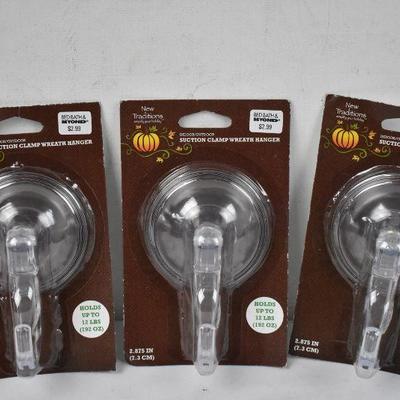 Qty 3 Wreath Hangers with Suction Clamps - New