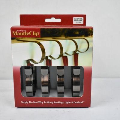 4 Mantle Clips for Stockings, Garland, Lights, Oil-Rubbed Bronze Colored - New