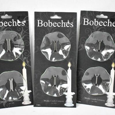 Candle Wax Catcher Rings: Glass Bobeches, 3 Sets of 2 = 6 Total - New