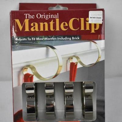 4 Mantle Clips for Stockings, Garland, Lights, etc Silver Colored Metal - New