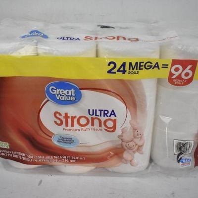 Great Value Ultra Strong Toilet Paper, 24 mega rolls - New