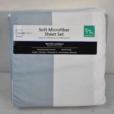 Twin/Twin XL Sheet Set, Mainstays Soft Microfiber Sheet Set, Blue & White - New