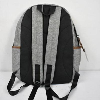 Gray Backpack with Brown Accents. Adjustable Shoulder Straps - New