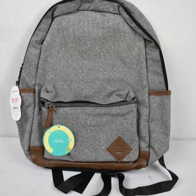 Gray Backpack with Brown Accents. Adjustable Shoulder Straps - New