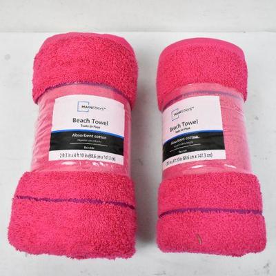 2x Mainstays Beach Towels, Fuchsia Burst Pink - New